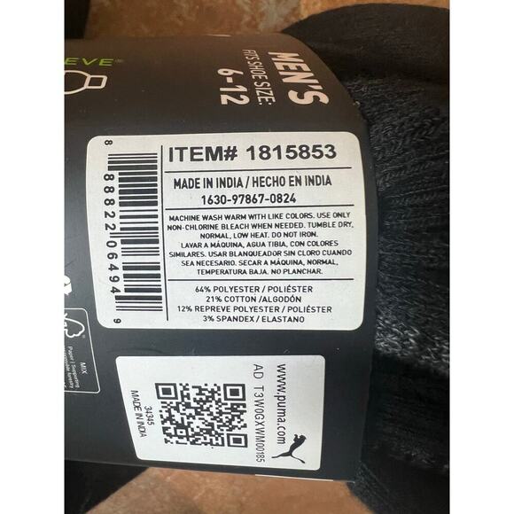 8-pack Men's Puma Crew Socks, Size 6-12, Black and Grey, NWT - Picture 3 of 4